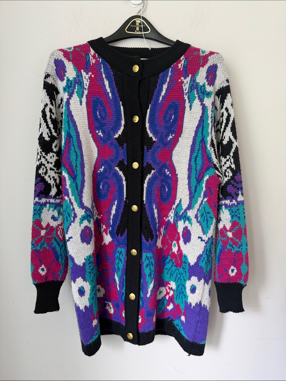 Vintage 80s Première Abstract Wool Cardigan Dress Sz Small